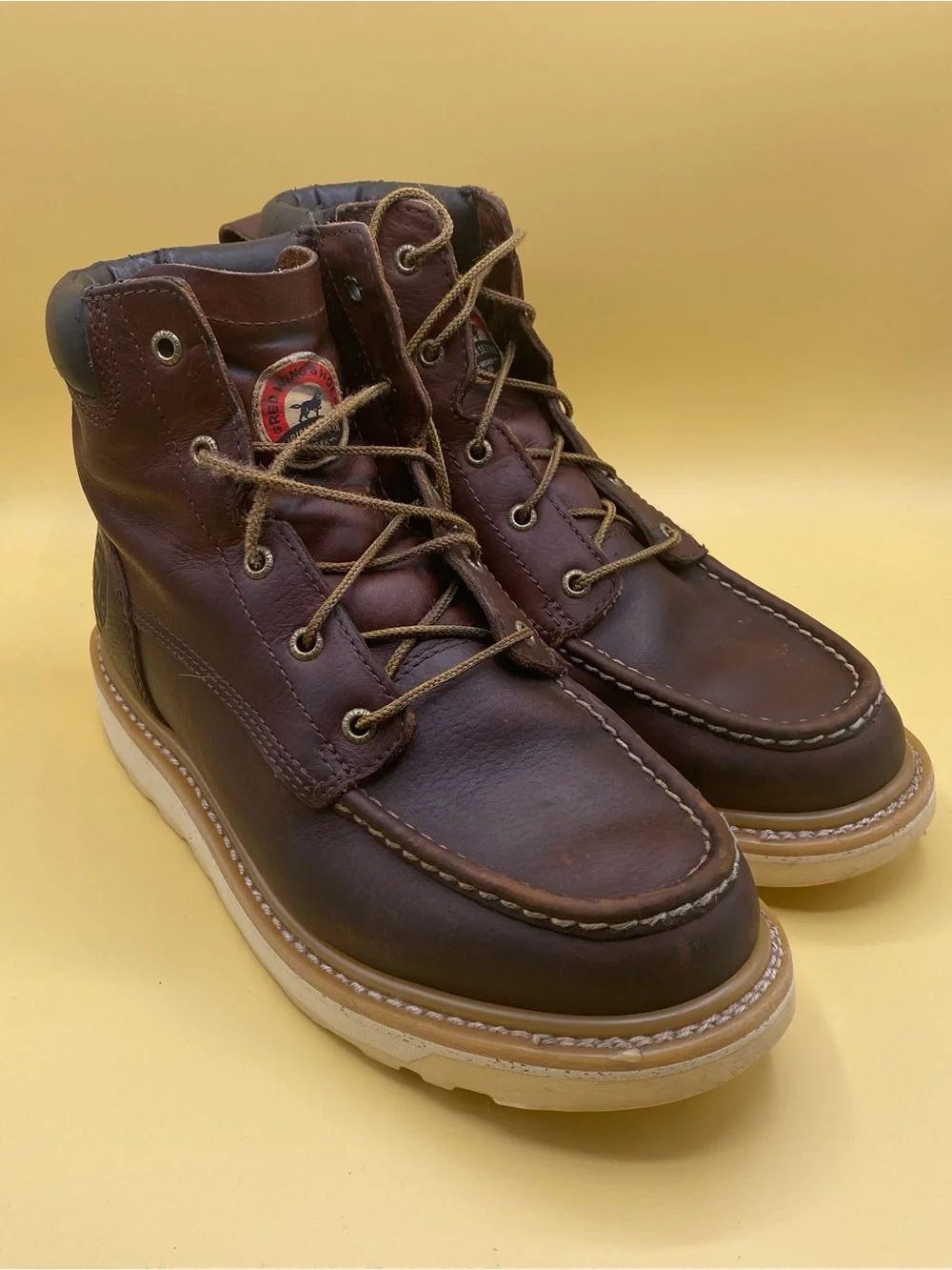 Irish Setter Brown Leather Moc-Toe Work Boots with Lace-Up Collar